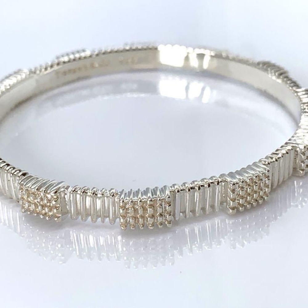 Tiffany & Co. Sterling Silver Ribbed Groove Band Bangle Bracelet